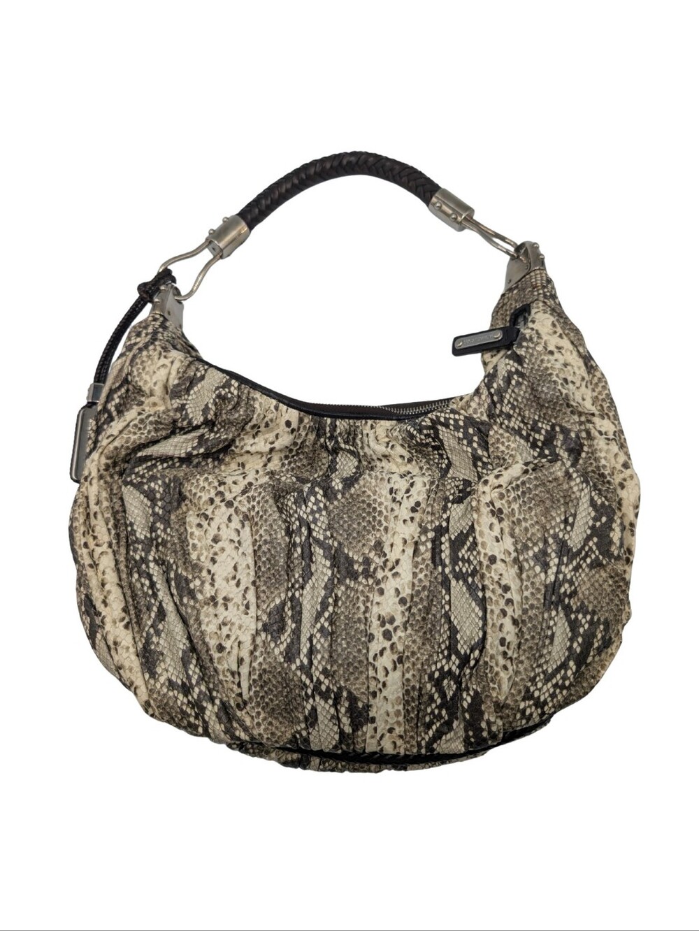 Michael Kors Collection Snake Print Leather SKORPIOS Brown Beige Hobo Bag
